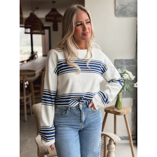 Pull ligné Anila - Ecru/Bleu