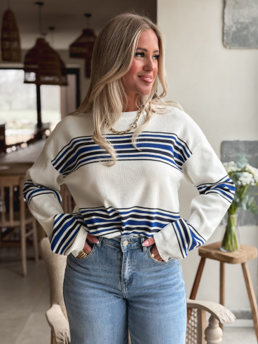 Pull ligné Anila - Ecru/Bleu