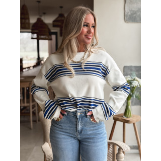 Pull ligné Anila - Ecru/Bleu