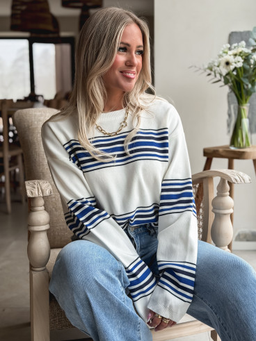 Pull ligné Anila - Ecru/Bleu