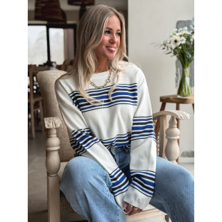 Pull ligné Anila - Ecru/Bleu