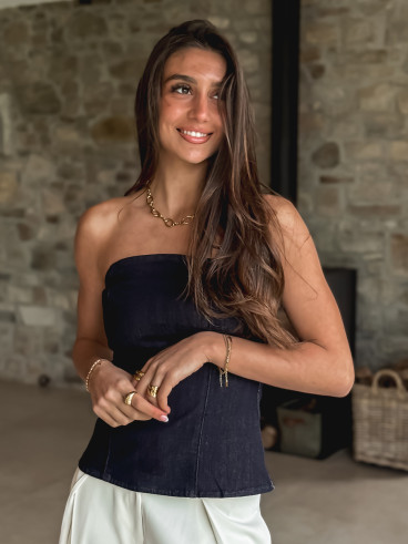 Bustier en jeans Alaïa - Bleu foncé