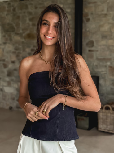 Bustier en jeans Alaïa - Bleu foncé