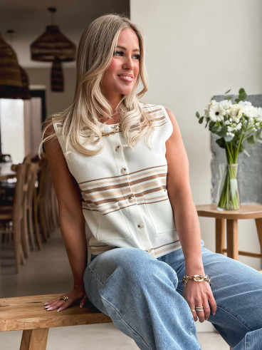Gilet ligné Anila - Ecru/Beige