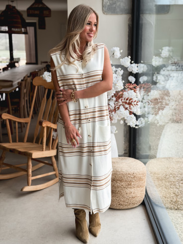 Robe lignée Anila - Ecru/Beige