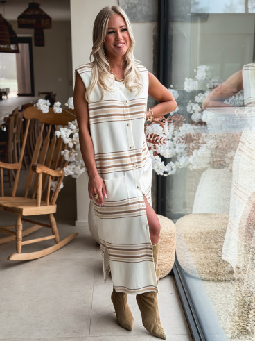 Robe lignée Anila - Ecru/Beige