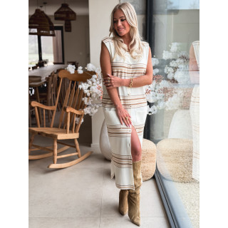Robe lignée Anila - Ecru/Beige