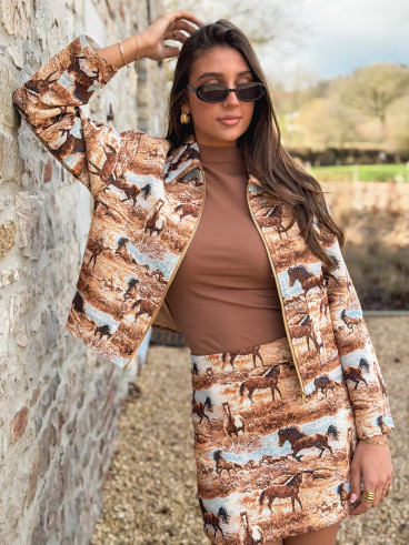 Jupe à motifs Herveline - Camel