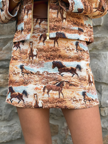 Jupe à motifs Herveline - Camel