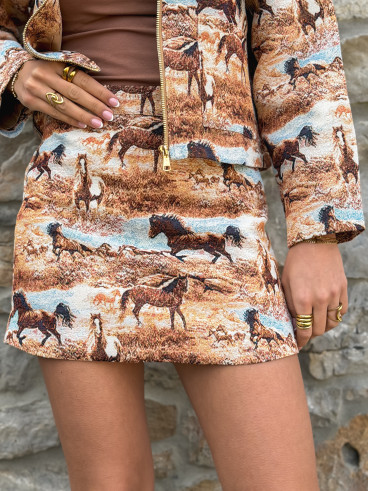 Jupe à motifs Herveline - Camel