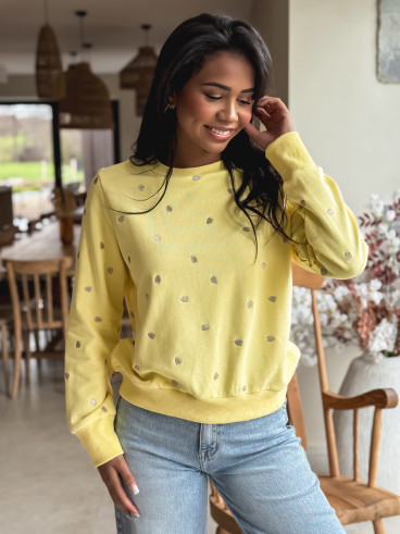 Pull à petit coeur Estelle - Jaune