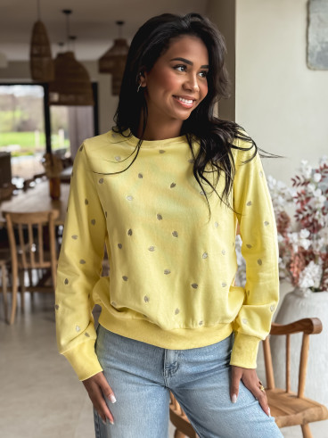 Pull à petit coeur Estelle - Jaune