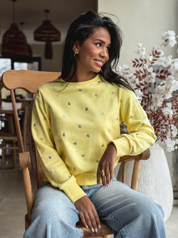 Pull à petit coeur Estelle - Jaune