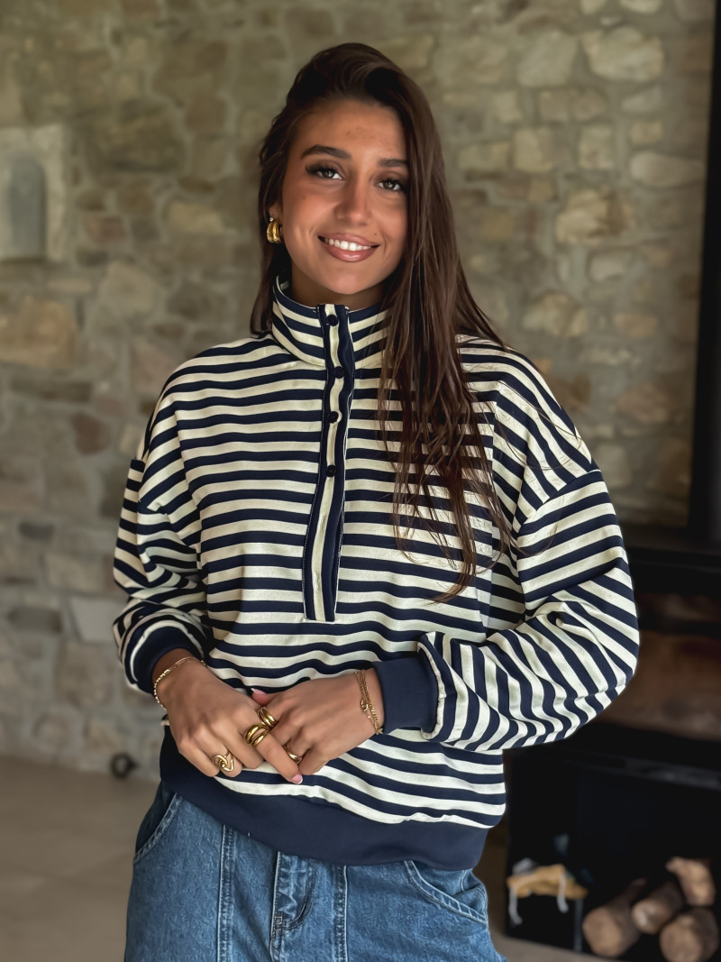 Pull ligné Yvonne - Bleu marine