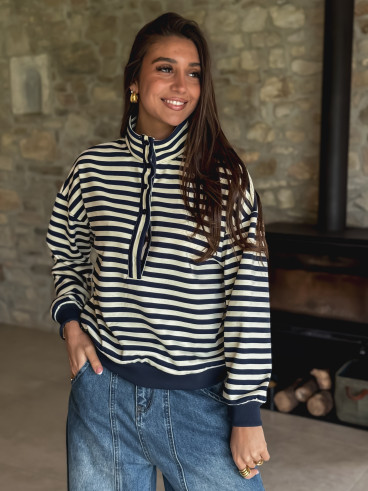 Pull ligné Yvonne - Bleu marine