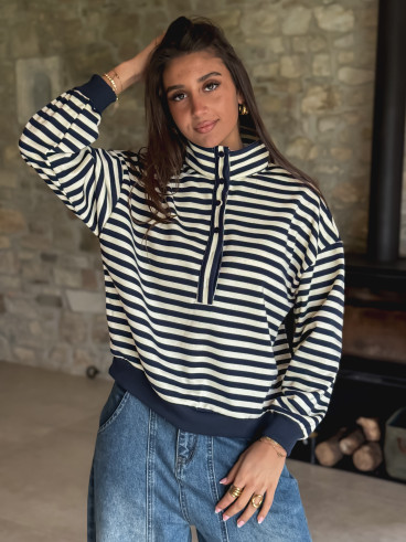 Pull ligné Yvonne - Bleu marine