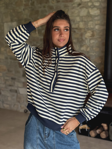 Pull ligné Yvonne - Bleu marine
