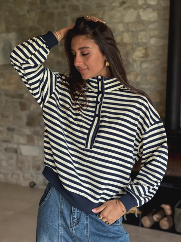 Pull ligné Yvonne - Bleu marine
