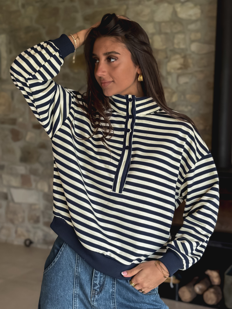 Pull ligné Yvonne - Bleu marine Pull ligné Yvonne - Bleu marine