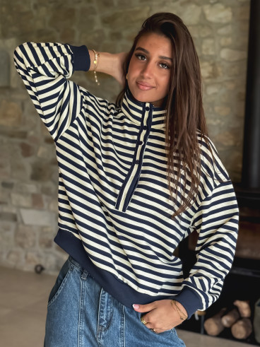 Pull ligné Yvonne - Bleu marine