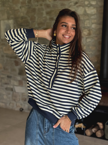 Pull ligné Yvonne - Bleu marine