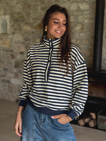 Pull ligné Yvonne - Bleu marine