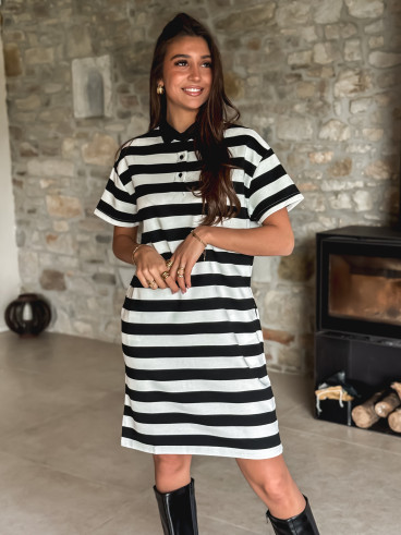 Robe longue lignée Sylviana - Noir/Blanc