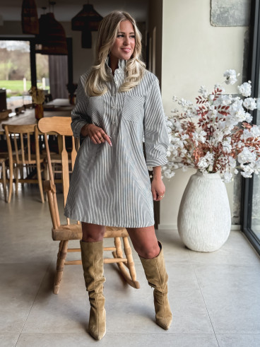 Robe courte lignée Sélénia - Ecru/Bleu marine