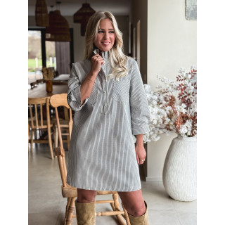 Robe courte lignée Sélénia - Ecru/Bleu marine