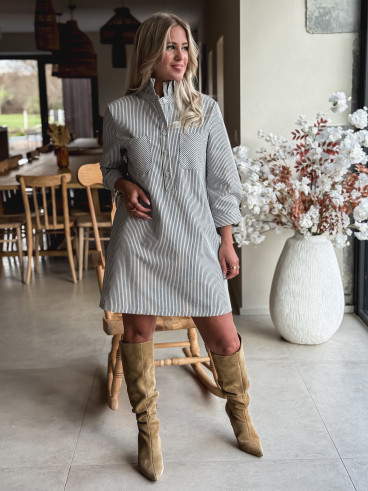 Robe courte lignée Sélénia - Ecru/Bleu marine