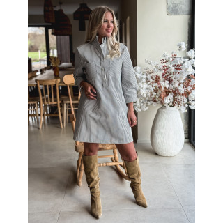 Robe courte lignée Sélénia - Ecru/Bleu marine