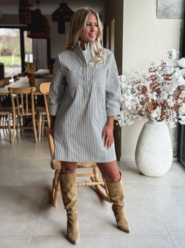 Robe courte lignée Sélénia - Ecru/Bleu marine