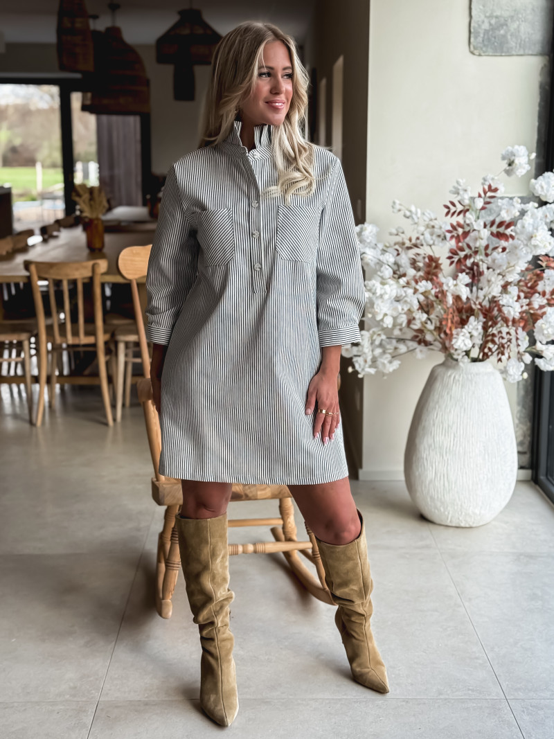 Robe courte lignée Sélénia - Ecru/Bleu marine