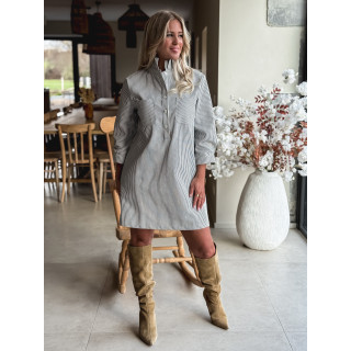 Robe courte lignée Sélénia - Ecru/Bleu marine