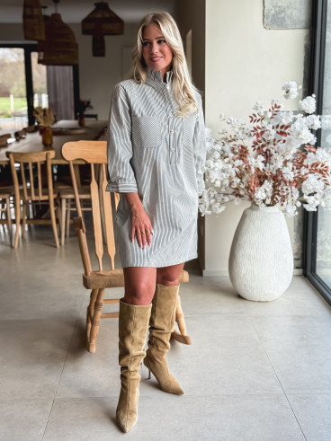 Robe courte lignée Sélénia - Ecru/Bleu marine