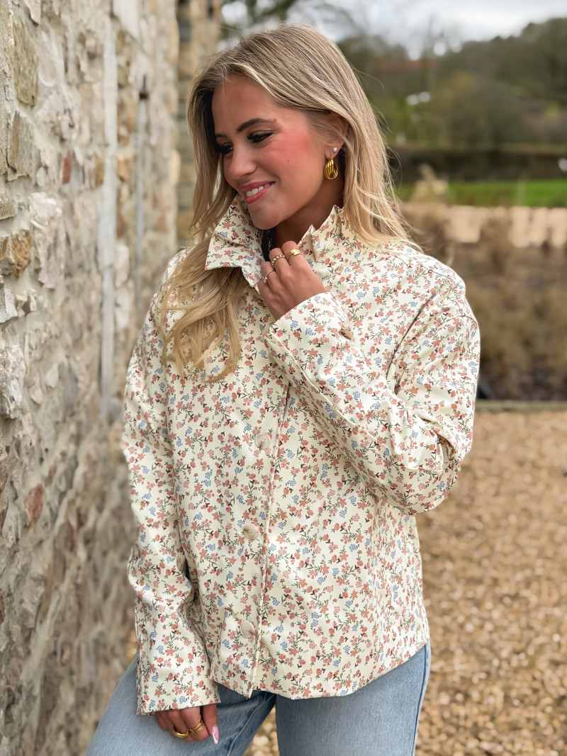 Veste courte à fleurs Naëlie - Ecru