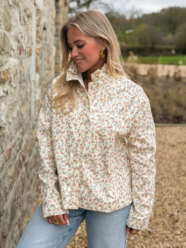 Veste courte à fleurs Naëlie - Ecru