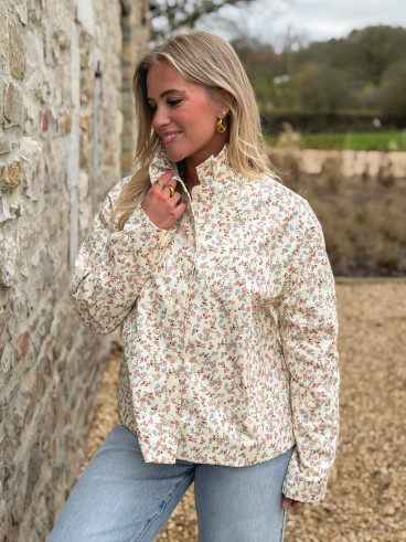 Veste courte à fleurs Naëlie - Ecru