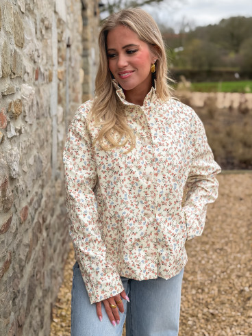 Veste courte à fleurs Naëlie - Ecru