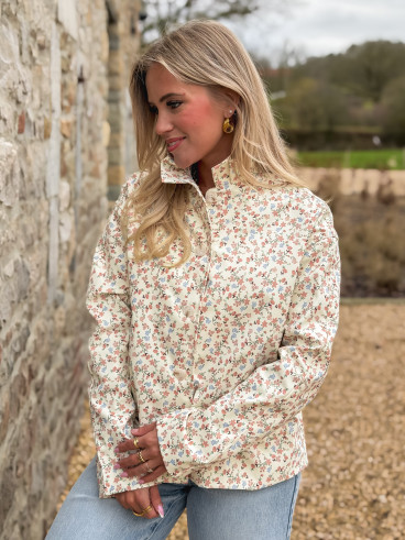 Veste courte à fleurs Naëlie - Ecru