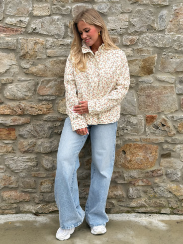 Veste courte à fleurs Naëlie - Ecru