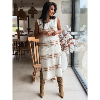 Robe lignée Anila - Ecru/Beige