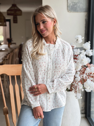 Chemisier à fleurs Célina - Blanc