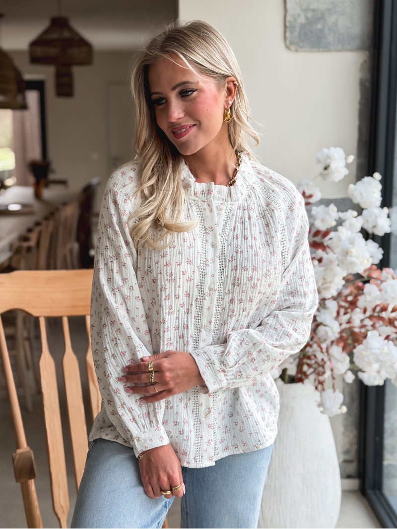 Chemisier à fleurs Célina - Blanc