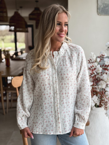 Chemisier à fleurs Célina - Blanc