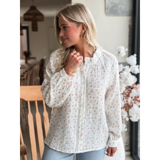 Chemisier à fleurs Célina - Blanc