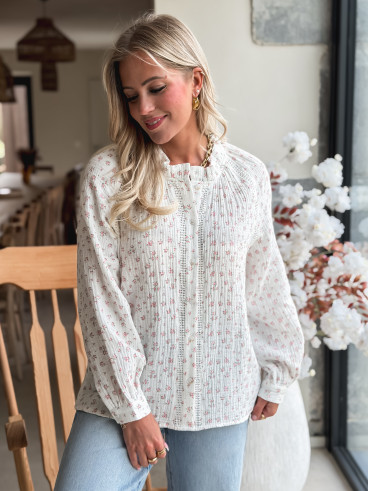 Chemisier à fleurs Célina - Blanc