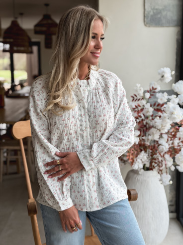 Chemisier à fleurs Célina - Blanc