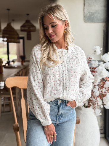 Chemisier à fleurs Célina - Blanc