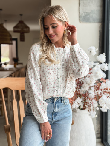 Chemisier à fleurs Célina - Blanc